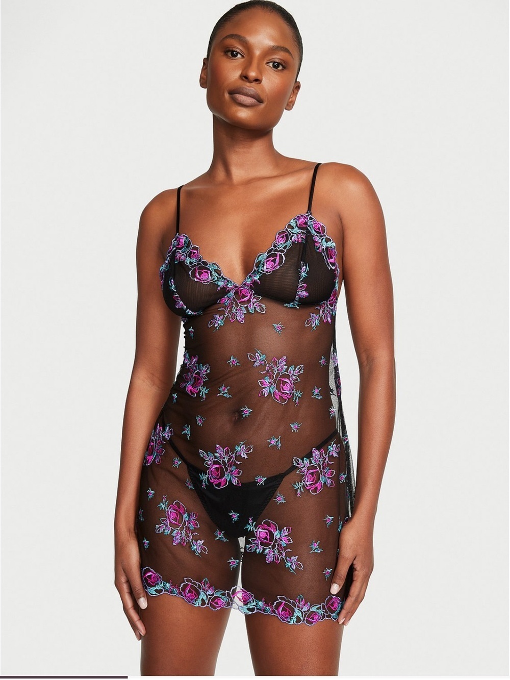 NWT Victoria's Secret Floral Embroidery Sheer Mesh lingerie Slip size L